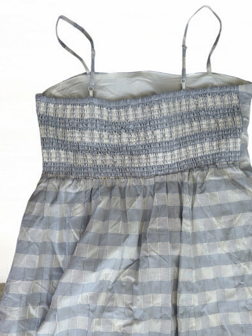 🌷🌷🌷 Caroline Constas Blue White Shadow Check Cotton Pleated Maxi SunDress size L - Picture 8 of 11